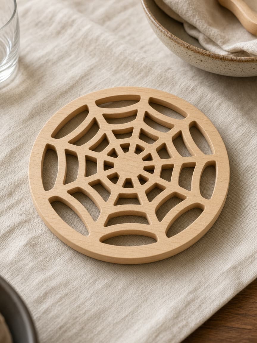 Handmade maple spider web trivet